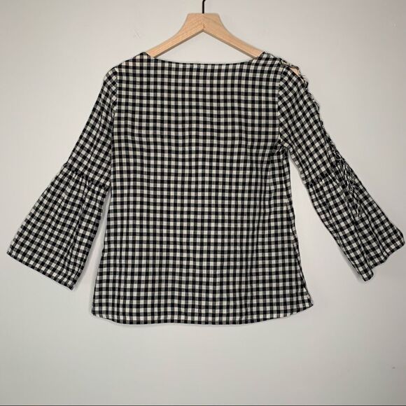Madewell Gingham Lace-Up Bell-Sleeve Top - Picture 5 of 6